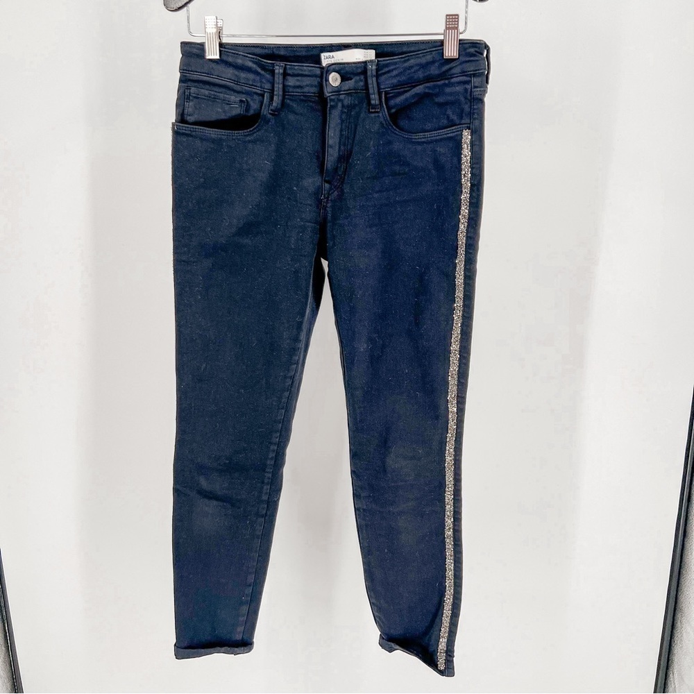 Zara black skinny jeans with sequins on the sides